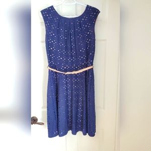 Dress Barn size 8 blue & nude cocktail dress with matching belt